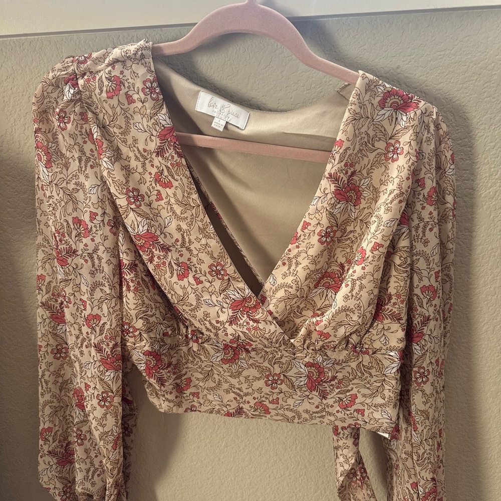 Floral Beige Wrap Top